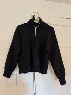 Everlane Black Ribbed Half-Zip Turtleneck Sweater